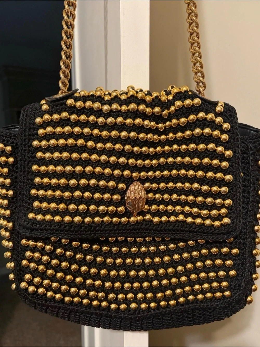 Kurt Geiger London Kensington Shoulder Bag - crochet/woven w/gold tone beads